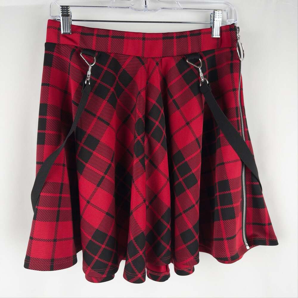 Hottopic Chemical Black Seneca Red Plaid Suspender Skirt Large
